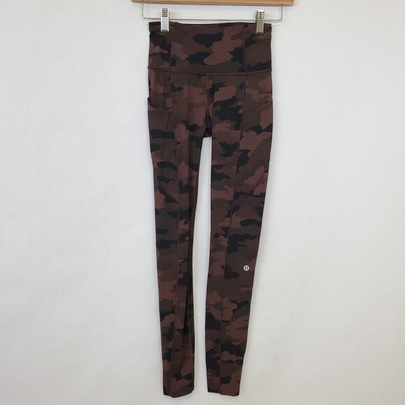 Lululemon Leggings Womens Size 2 Fast Free 28" Non-Reflective Camo Brown Earth - Picture 1 of 9